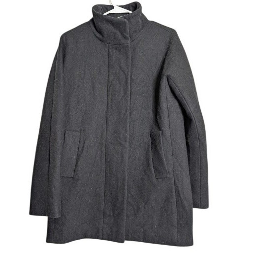J Crew City Coat Wool Blend High Collar Full Zip Black Size 4 Classic Mid Length